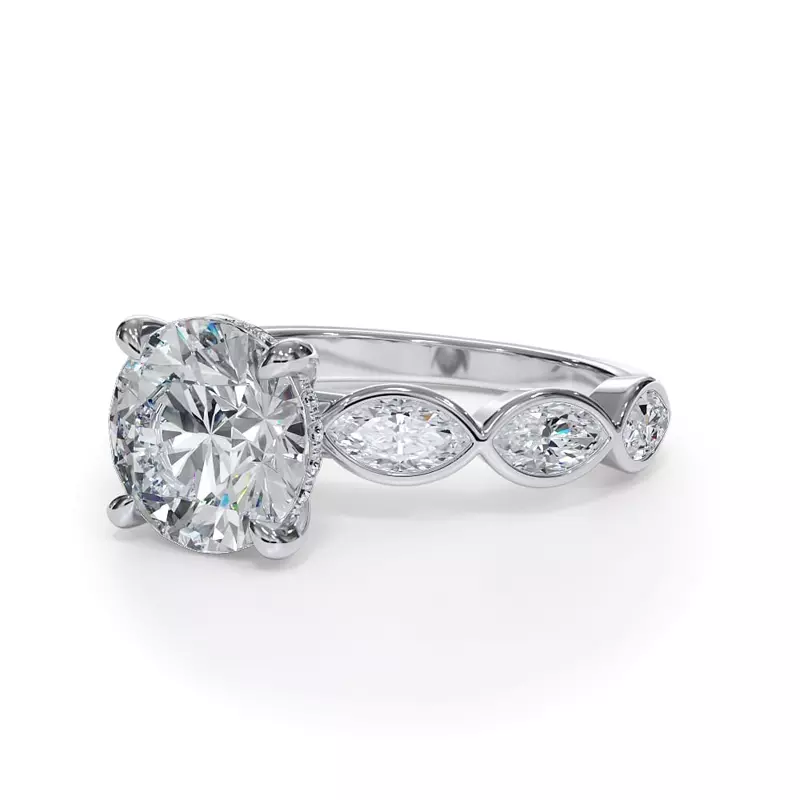 Platinum Bellora Marquise Bezel Hidden Halo Engagement Ring