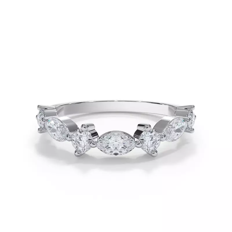 18K White Gold Matae Round And Marquise Diamond Curved Band