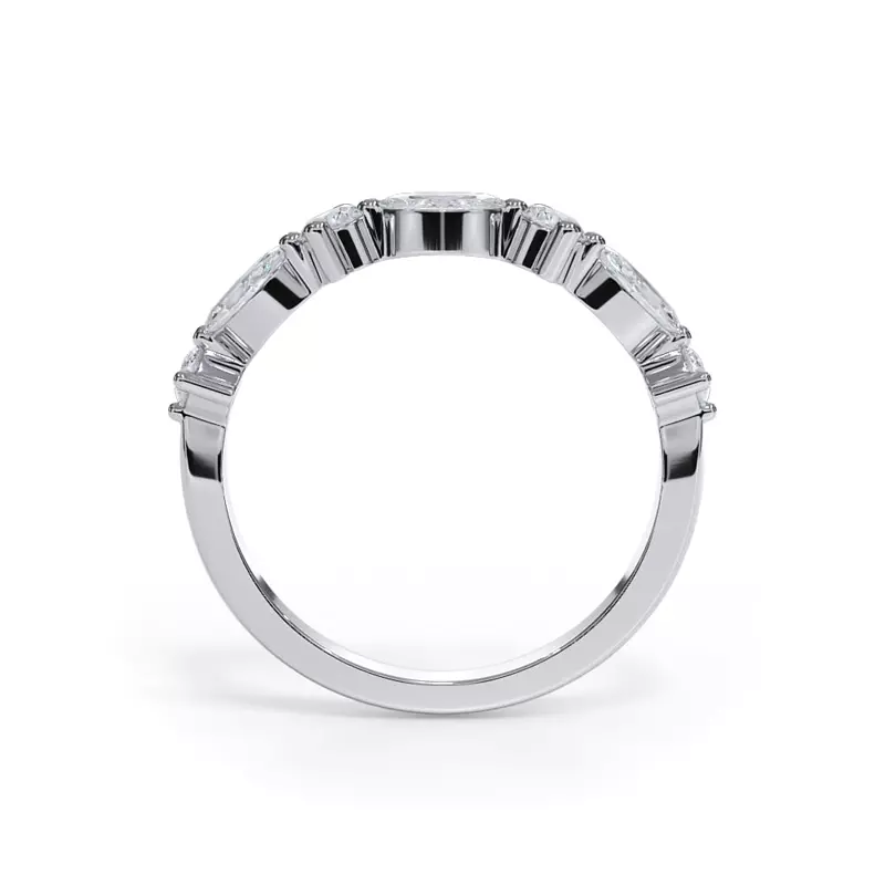18K White Gold Matae Round And Marquise Diamond Curved Band