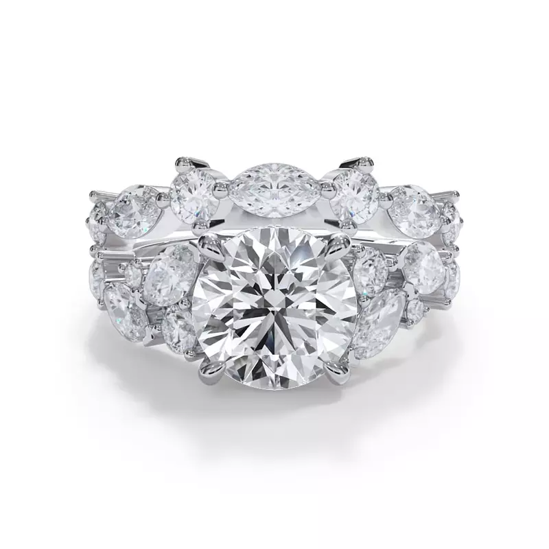 18K White Gold Matae Round And Marquise Diamond Curved Band