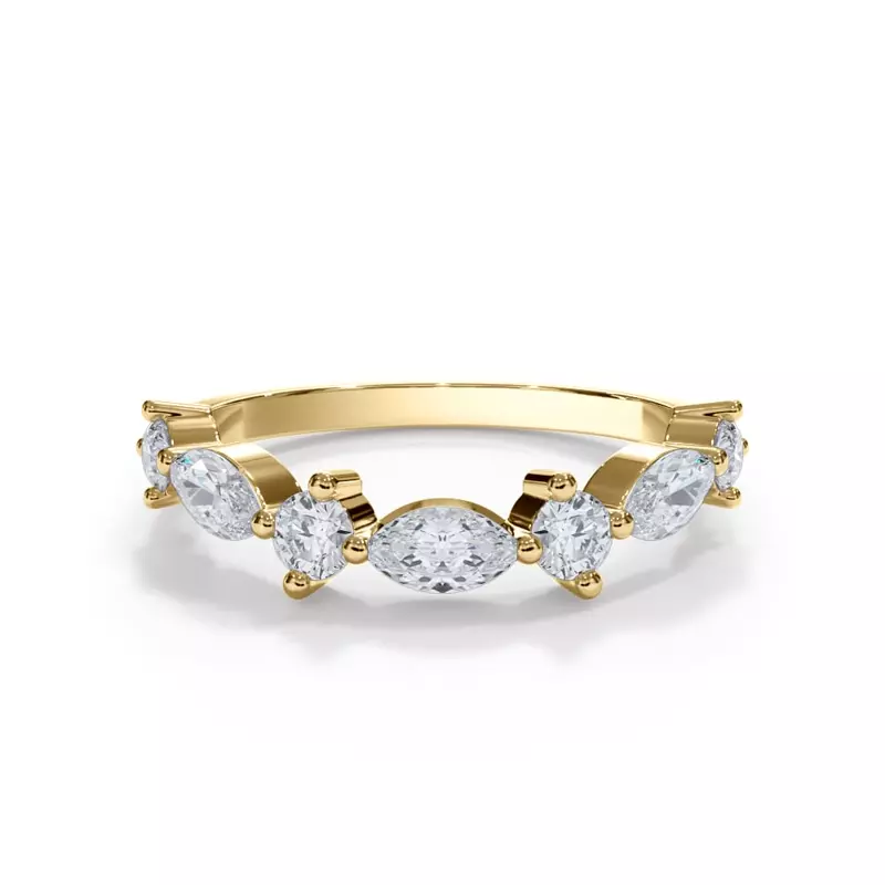 18K Yellow Gold Matae Round And Marquise Lab Diamond Curved Band