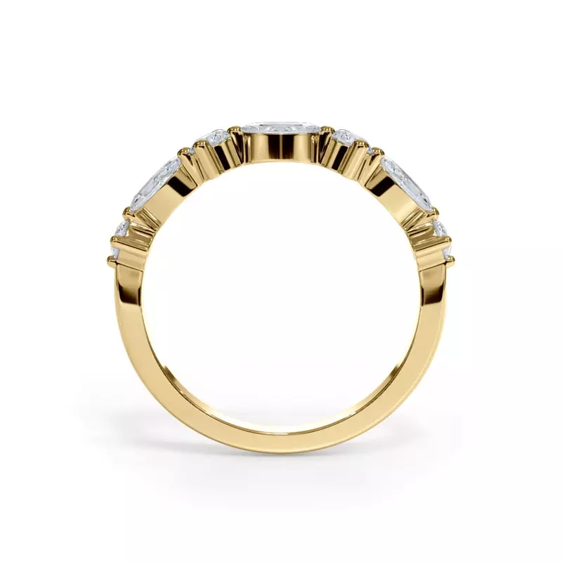 18K Yellow Gold Matae Round And Marquise Lab Diamond Curved Band