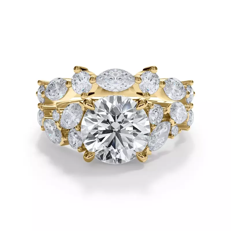 18K Yellow Gold Matae Round And Marquise Lab Diamond Curved Band
