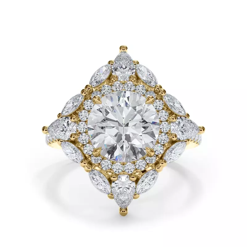 14K Yellow Gold Opuluxe Double Diamond Halo Engagement Ring