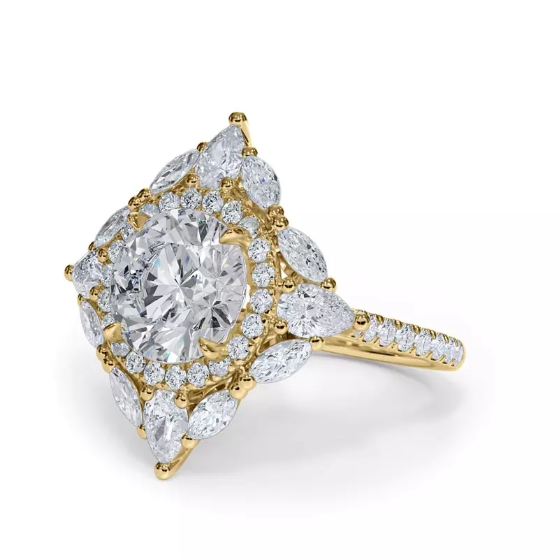 14K Yellow Gold Opuluxe Double Diamond Halo Engagement Ring