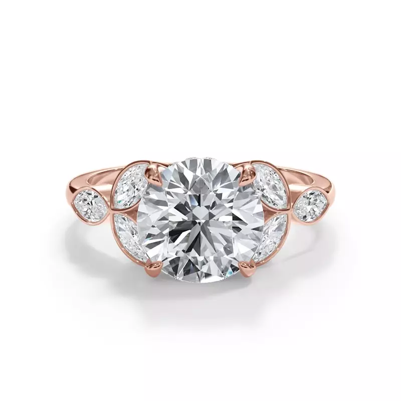 14K Rose Gold Bellora Trio Marquise Diamond Bezel Engagement Ring