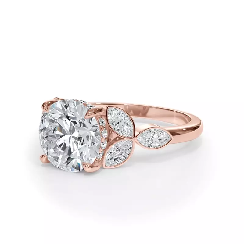 14K Rose Gold Bellora Trio Marquise Diamond Bezel Engagement Ring