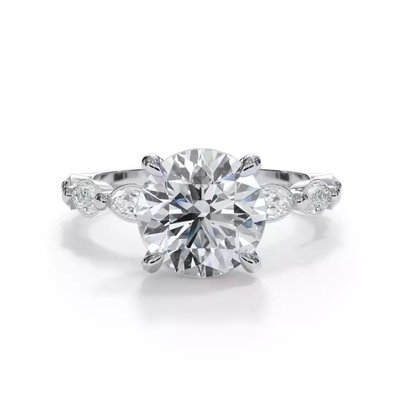 Marigold Tulip Inspired 6 Prong Engagement Ring with Pavé shank - 14K White Gold