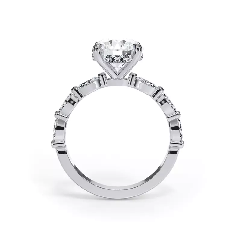 14K White Gold Bellora Marquise Lab Bezel Hidden Halo Engagement Ring