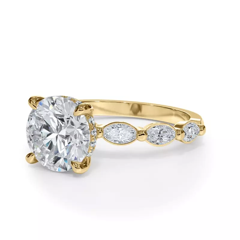 14K Yellow Gold Bellora Marquise Lab Bezel Hidden Halo Engagement Ring