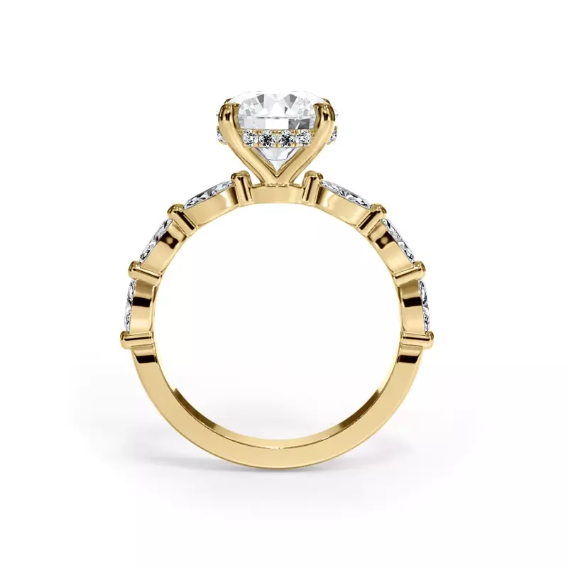 14K Yellow Gold Bellora Marquise Lab Bezel Hidden Halo Engagement Ring