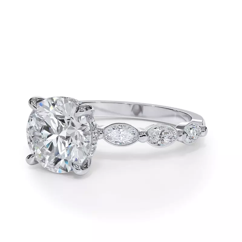 Platinum Bellora Marquise Lab Bezel Hidden Halo Engagement Ring