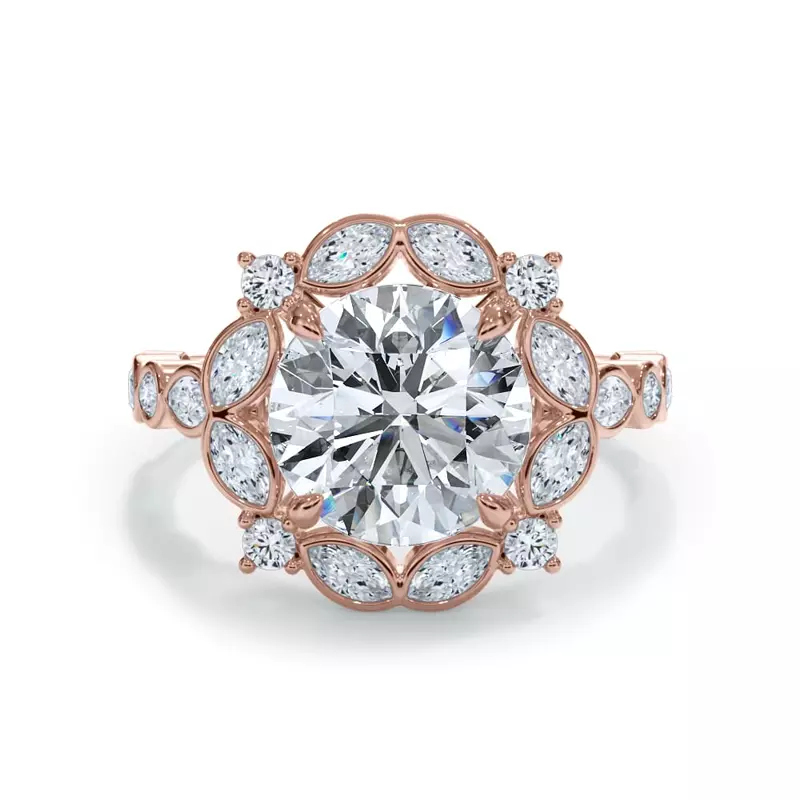 14K Rose Gold Luminaria Bezel Marquise Halo Ring