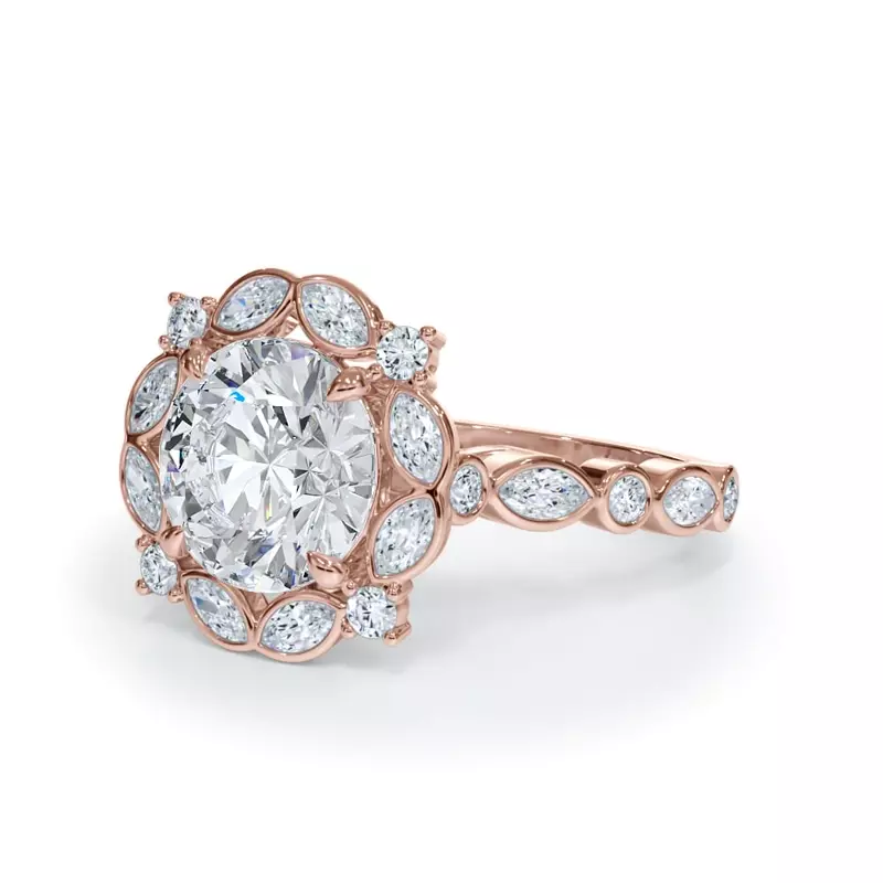 14K Rose Gold Luminaria Bezel Marquise Halo Ring