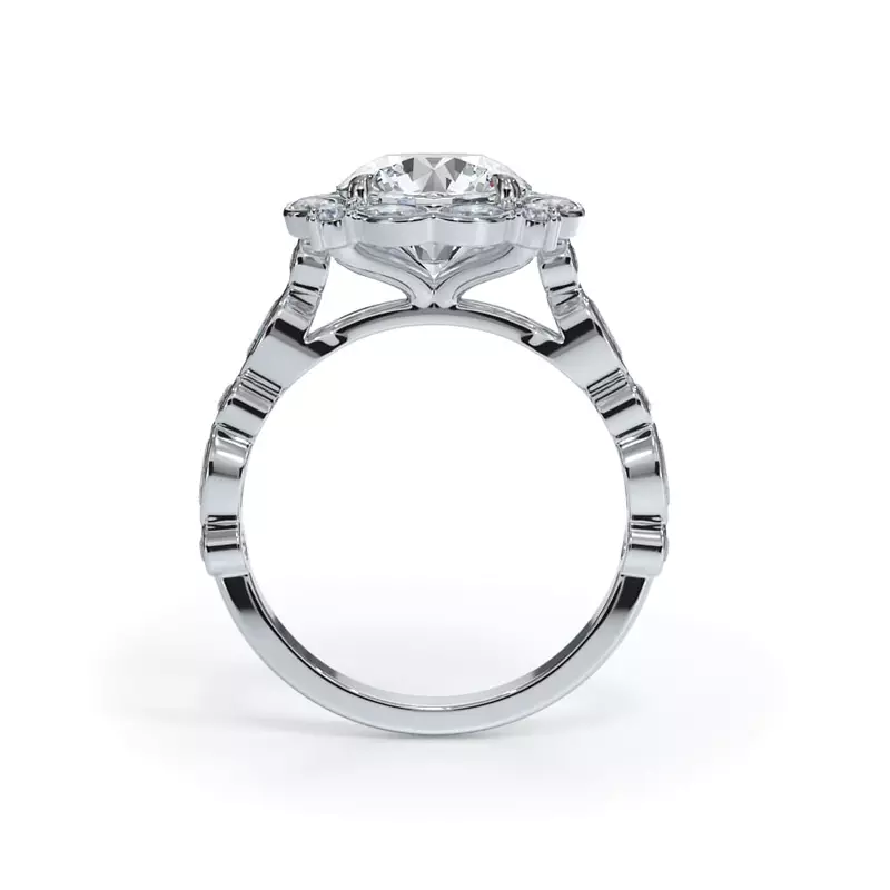 14K White Gold Luminaria Bezel Marquise Lab Halo Ring