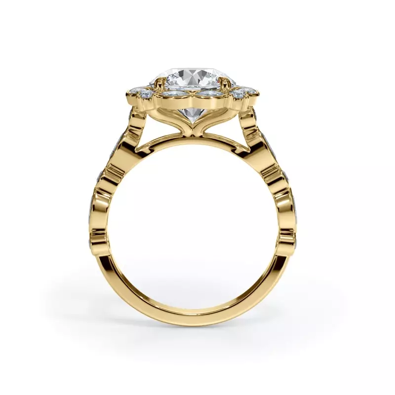 14K Yellow Gold Luminaria Bezel Marquise Lab Halo Ring