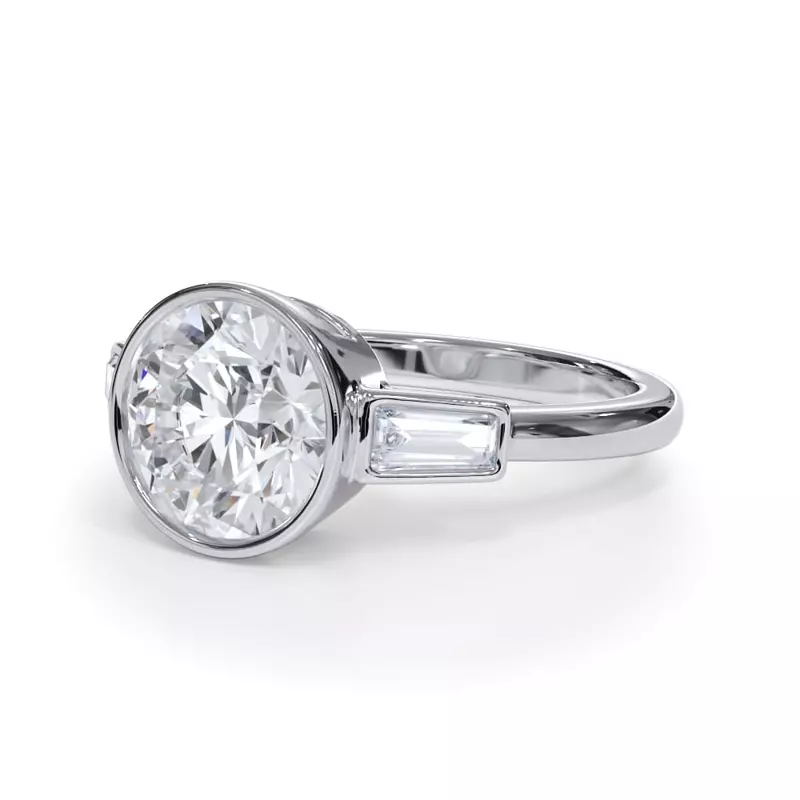 14K White Gold Bellora Bezel-Set Tapered Baguette Engagement Ring