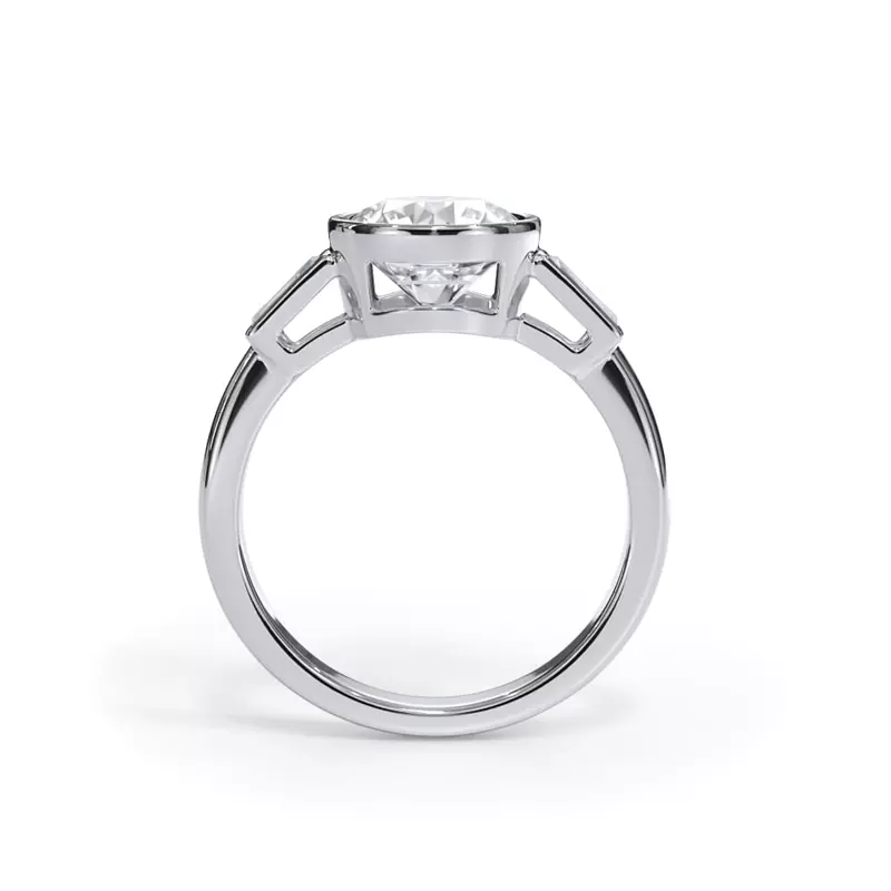 14K White Gold Bellora Bezel-Set Tapered Baguette Engagement Ring