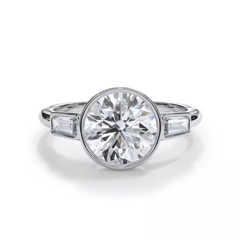 Platinum Bellora Bezel-Set Tapered Baguette Engagement Ring