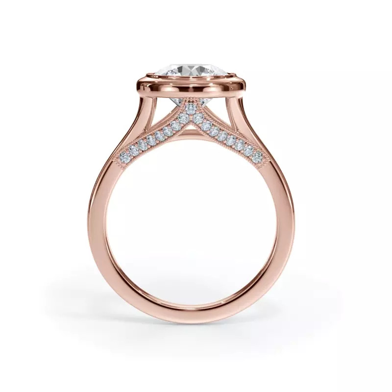 14K Rose Gold Cristalla Pavé Profile Bezel Engagement Ring