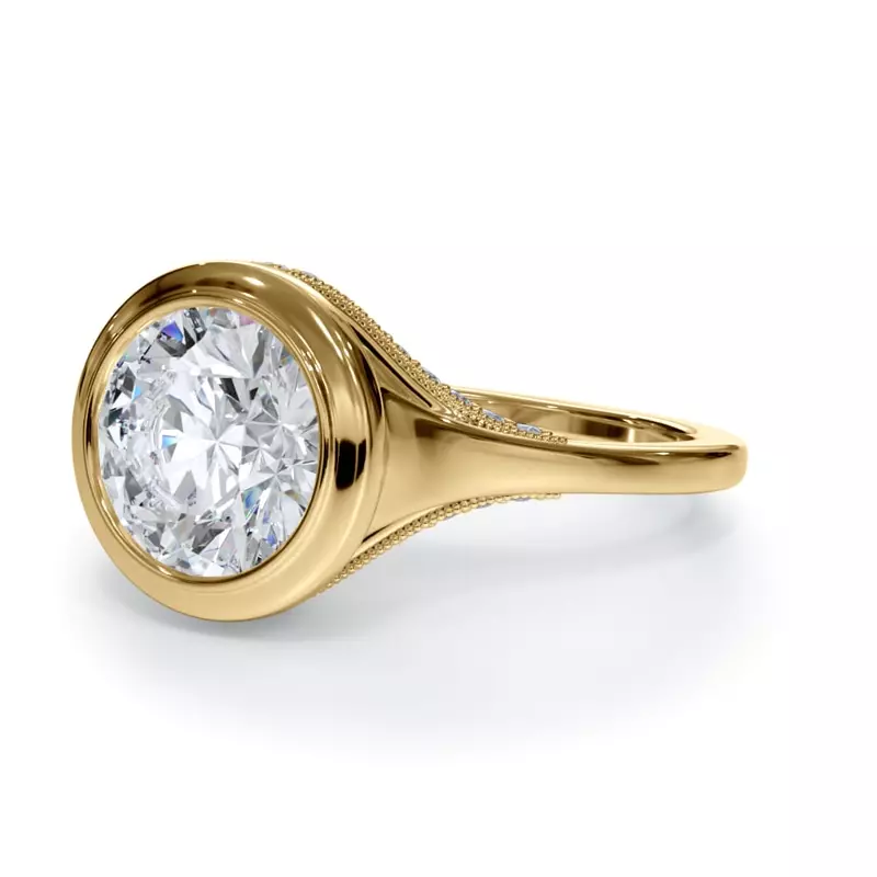 14K Yellow Gold Cristalla Pavé Profile Bezel Engagement Ring