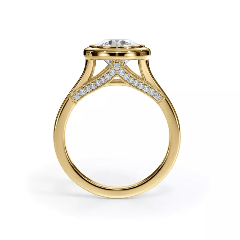 14K Yellow Gold Cristalla Pavé Profile Bezel Engagement Ring