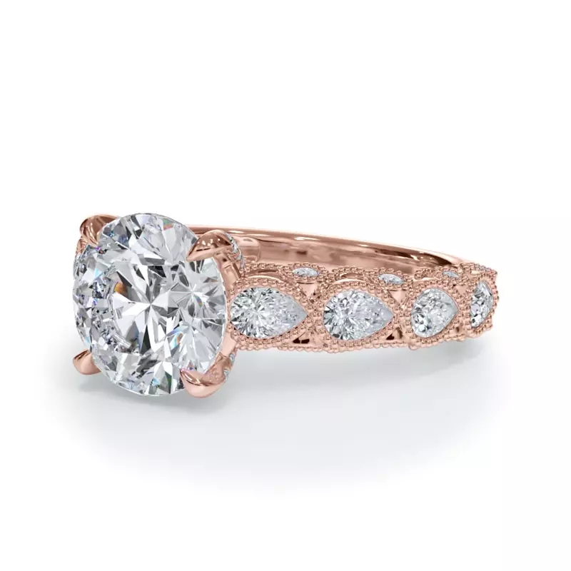 14K Rose Gold Amara Vintage Pear-Shaped Lab Engagement Ring