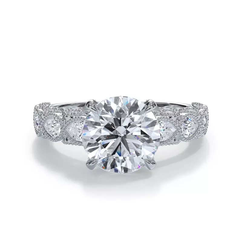 14K White Gold Amara Vintage Pear-Shaped Diamond Engagement Ring