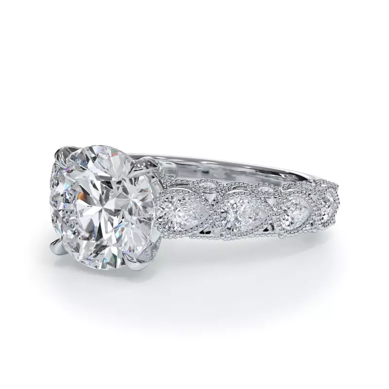 14K White Gold Amara Vintage Pear-Shaped Diamond Engagement Ring