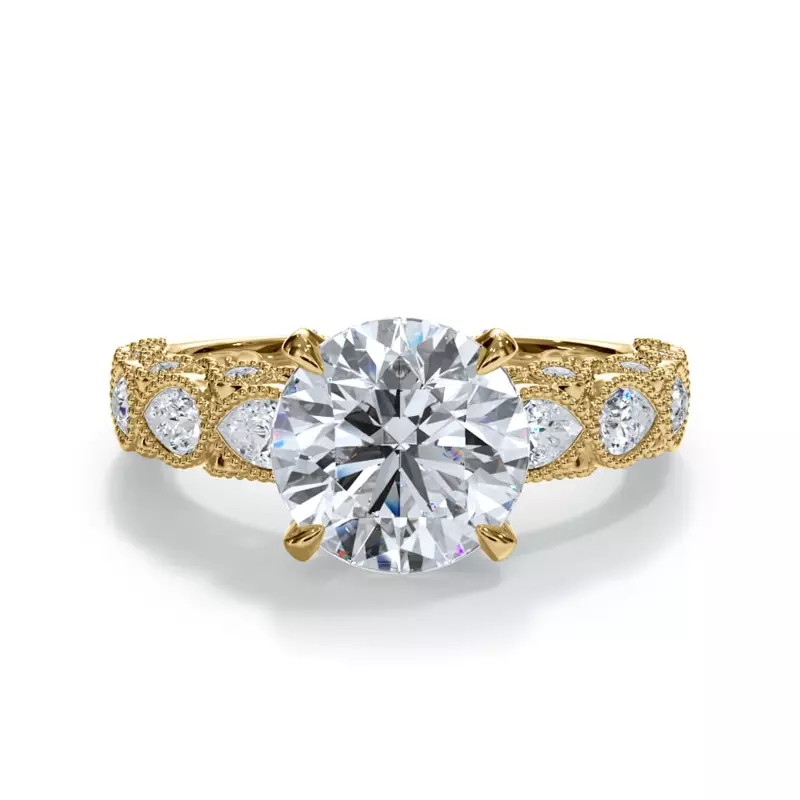 14K Yellow Gold Amara Vintage Pear-Shaped Lab Engagement Ring