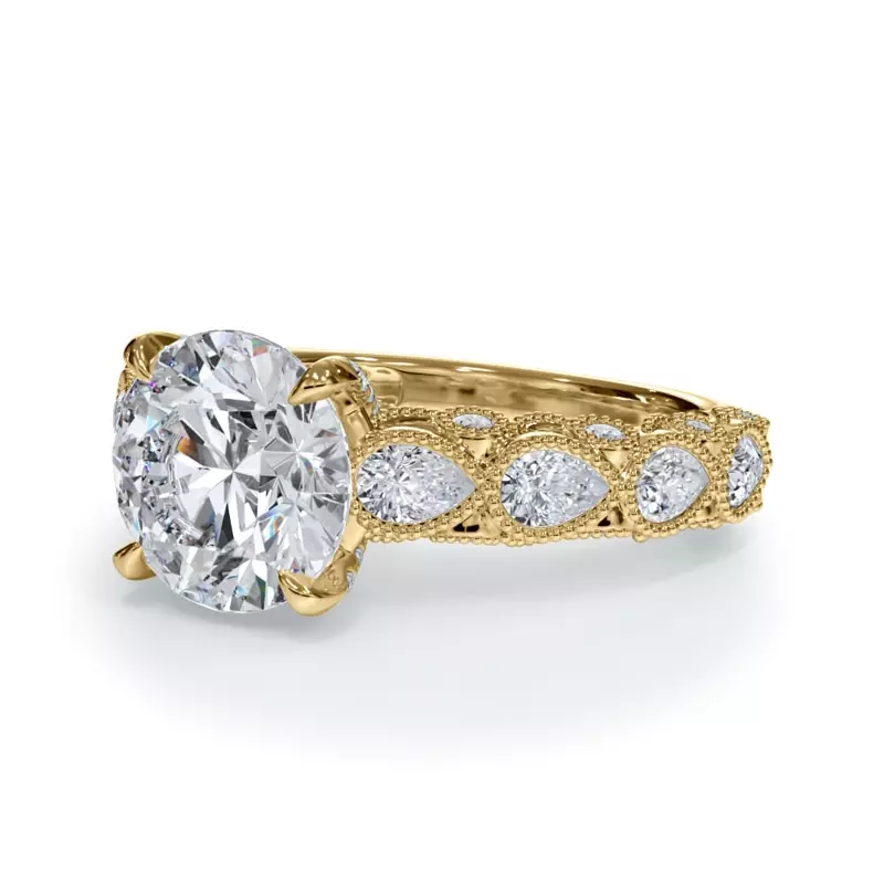 14K Yellow Gold Amara Vintage Pear-Shaped Lab Engagement Ring
