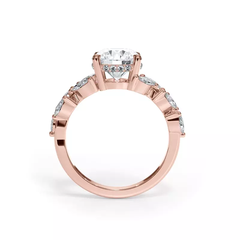 14K Rose Gold Vineyard Leaf Marquise Diamond Engagement Ring