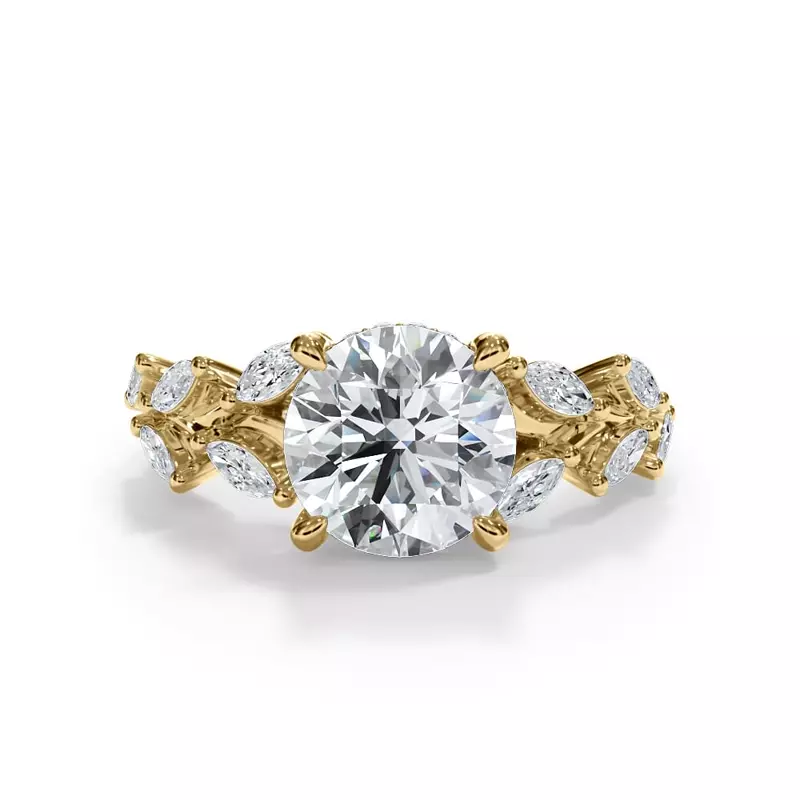 14K Yellow Gold Vineyard Leaf Marquise Diamond Engagement Ring