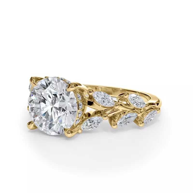 14K Yellow Gold Vineyard Leaf Marquise Diamond Engagement Ring