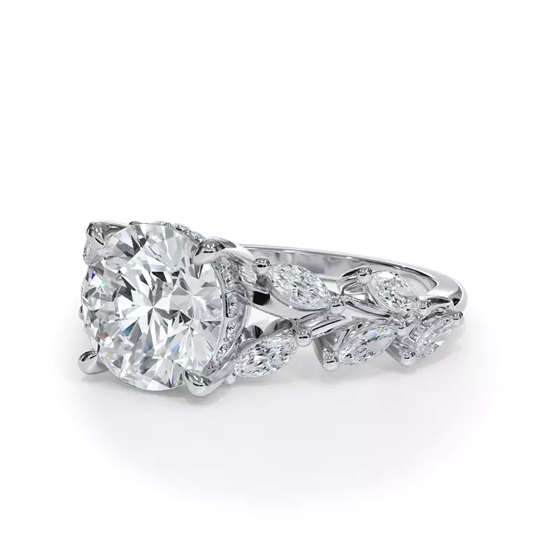Platinum Vineyard Leaf Marquise Diamond Engagement Ring