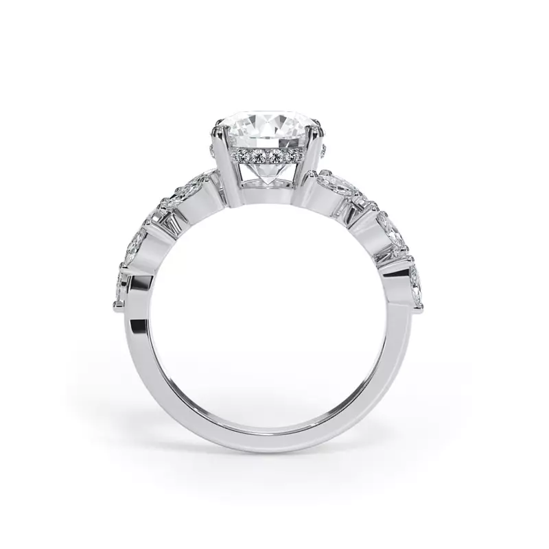 Platinum Vineyard Leaf Marquise Diamond Engagement Ring