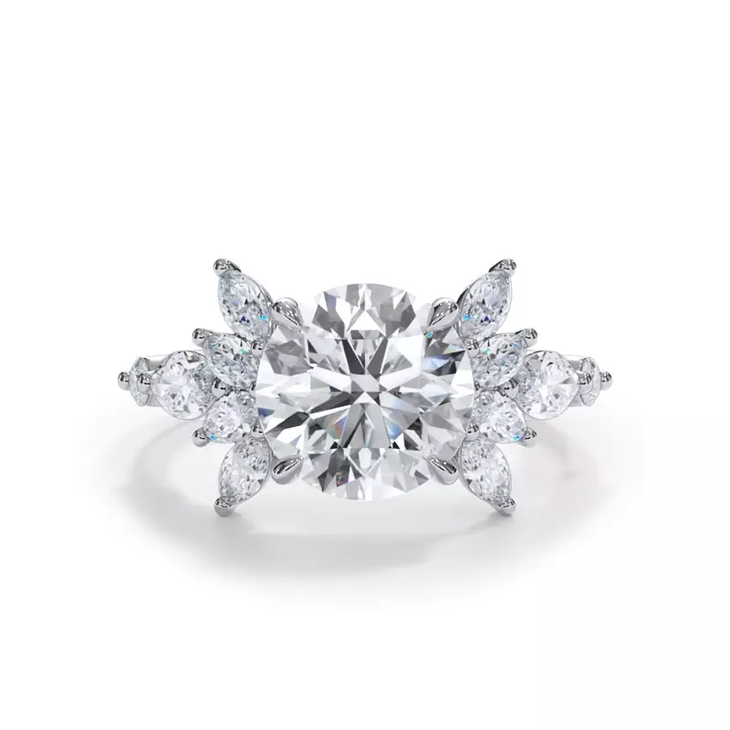 14K White Gold Novara Marquise Diamond Demi Halo Engagement Ring