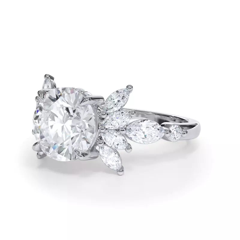 14K White Gold Novara Marquise Diamond Demi Halo Engagement Ring