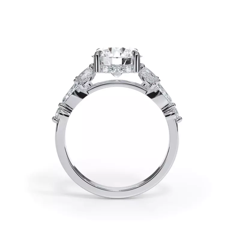 14K White Gold Novara Marquise Diamond Demi Halo Engagement Ring