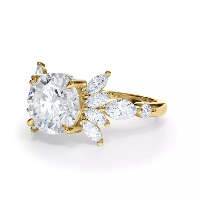 14K Yellow Gold Novara Marquise Lab Demi Halo Engagement Ring