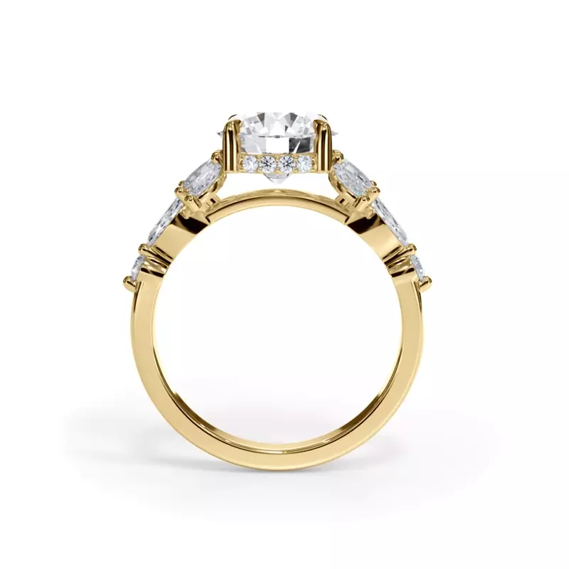 14K Yellow Gold Novara Marquise Lab Demi Halo Engagement Ring
