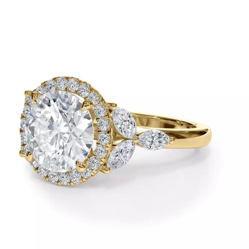 18K Yellow Gold Elysian Marquise Diamond Halo Engagement Ring