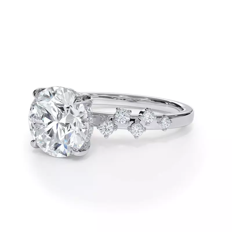 14K White Gold Maris Scattered Diamond Hidden Halo Engagement Ring