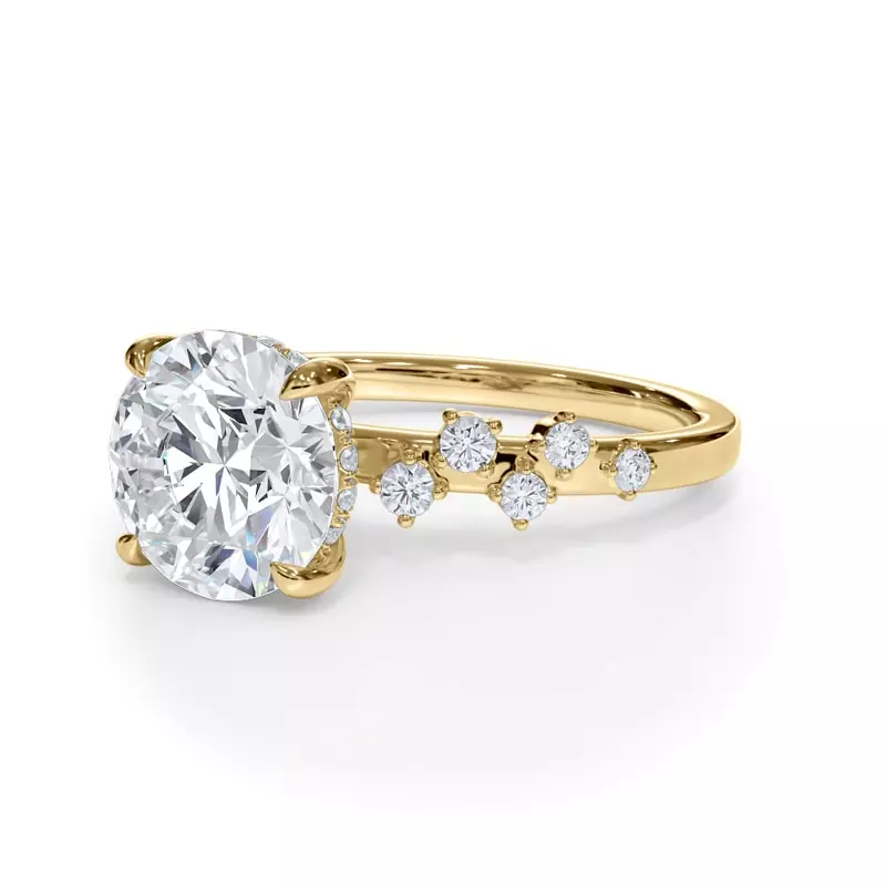 14K Yellow Gold Maris Scattered Diamond Hidden Halo Engagement Ring