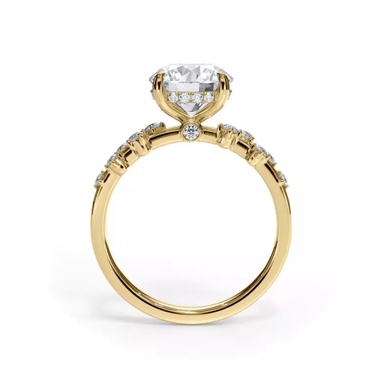 14K Yellow Gold Maris Scattered Diamond Hidden Halo Engagement Ring