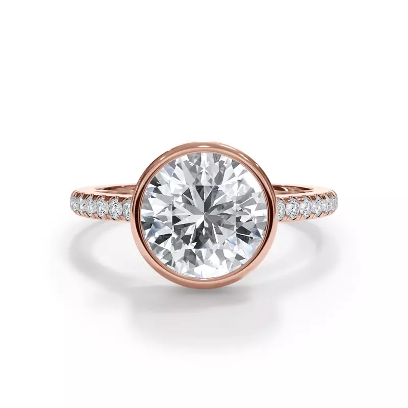 14K Rose Gold Enigma Bezel Hidden Halo Pavé Band Engagement Ring