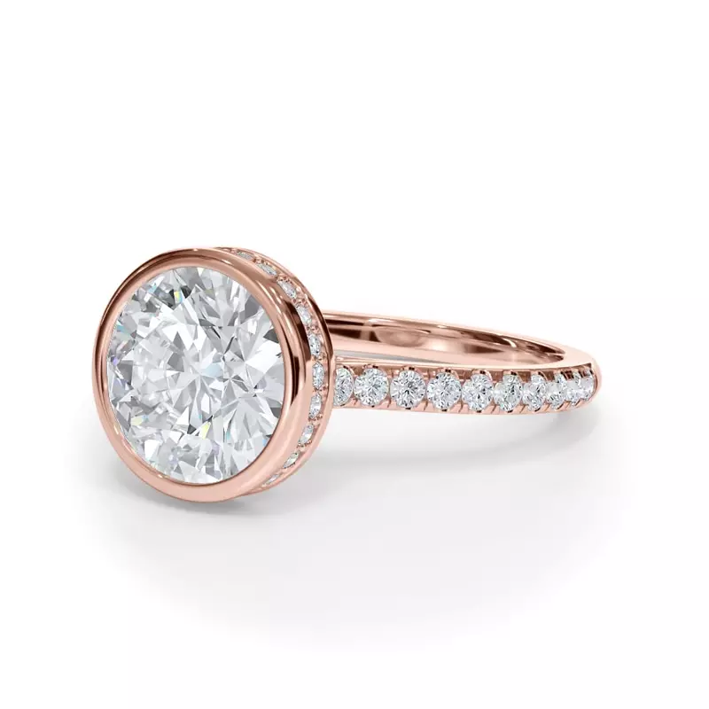 14K Rose Gold Enigma Bezel Hidden Halo Pavé Band Engagement Ring