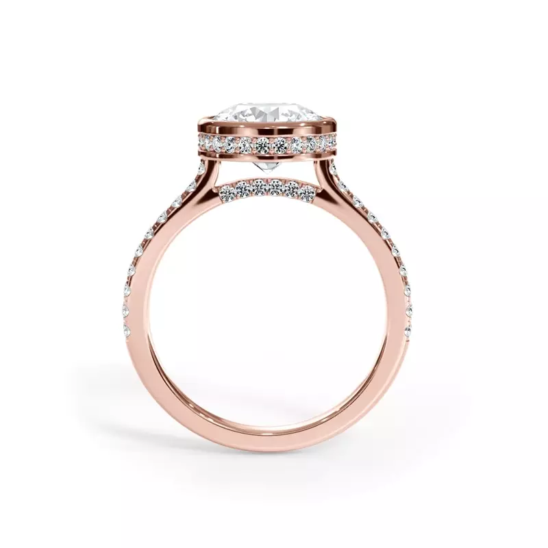 14K Rose Gold Enigma Bezel Hidden Halo Pavé Band Engagement Ring