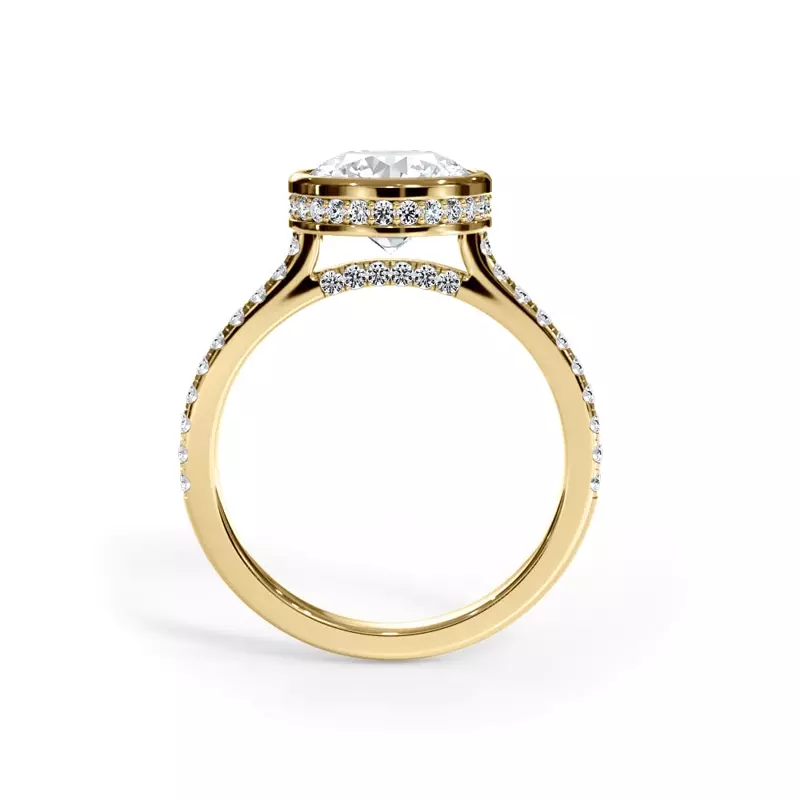 14K Yellow Gold Enigma Bezel Hidden Halo Pavé Band Engagement Ring