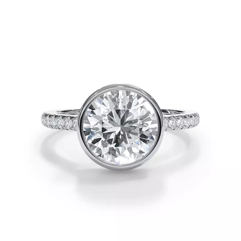 Platinum Enigma Bezel Hidden Halo Pavé Band Engagement Ring